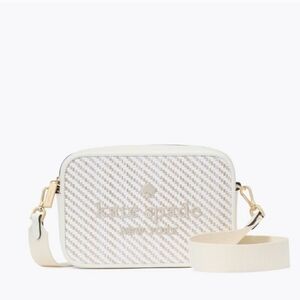 Kate Spade Oh Snap White Woven Straw Wicker Camera Crossbody Bag